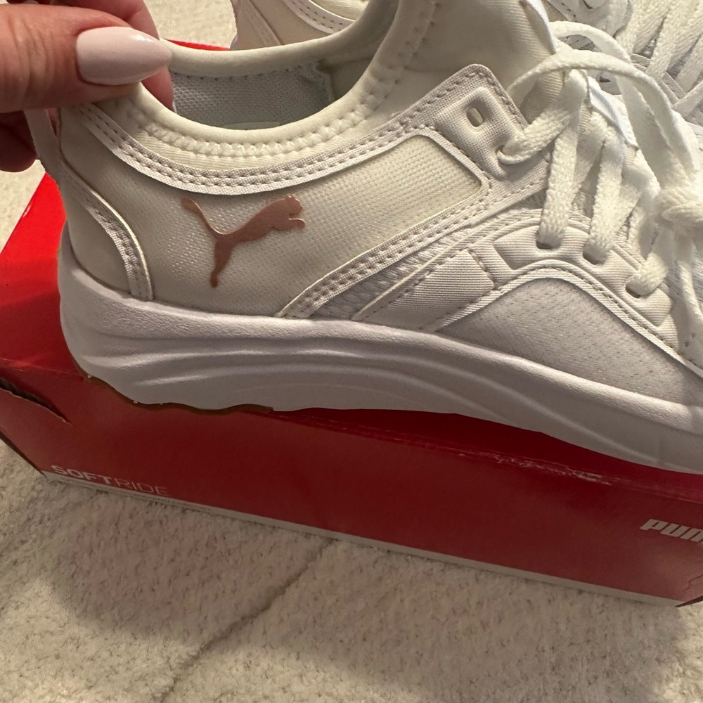 Puma White Sneakers with Rose Gold Accents, Brand new, never worn. - Picture 3 of 4